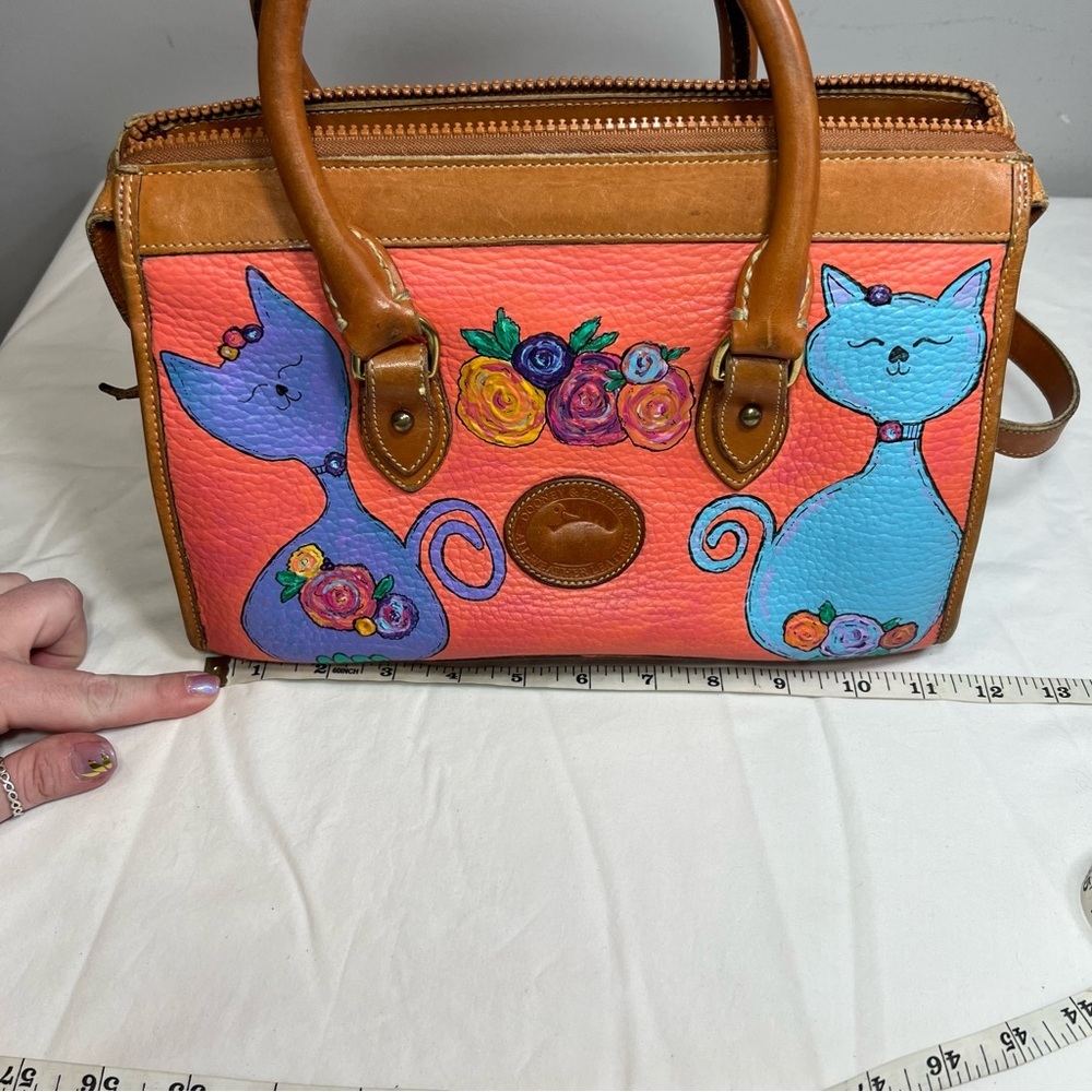 Vintage 90s Dooney & Burke double handle pebbled leather hand painted satchel - Picture 15 of 17